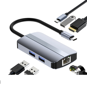 6 in1 HUB USB3.0 + USB2.0 * 2 + HDTV + USB-C PD sạc + 100Mpbs cổng Ethernet Type-C HUB Máy Tính Xách Tay PC Loại C Docking Station - Product Image 1