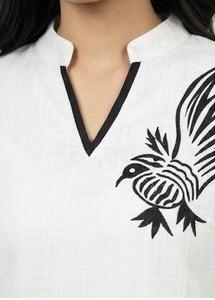 ชุดคุร์ตะถักนิตติ้งคอลเลคชั่นล่าสุดขายส่งสำหรับผู้หญิง ลายเรขาคณิตนามธรรม แขนสามส่วน ทรงตรง สีพื้น - Product Image 2