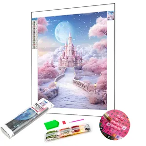 Popular Customize Dream Castle In Snow Picture Diamond Art Painting DIY Rhinestone Cross Stitch Mosaic For Home Decor Street