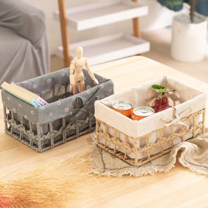Woven Storage <b>Baskets</b> Rectangle Handmade Non Woven Fabric For Toys Cosmetics Entryway Dormitory Organizer - Product Image 2