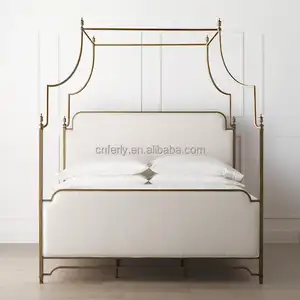 FERLY Hot Sale 2024 British Style Indoor Metal Frame Furniture Bedroom Iron Frame Upholstered Queen & King Size Canopy Bed