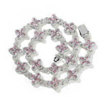 UWIN Duty Free Collier Chaîne Miami Infini Finition Or Blanc avec Trèfle à Quatre Feuilles et Fleurs Multicolores en Zirconiums