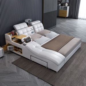 Multifunktions-Smart-Bett mit Massage und Projektor rahmen Leder Doppel-Kingsize-Betten Moderne Schlafzimmermöbel-Sets - Product Image 1