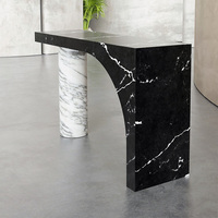 KUMUSI Table console Arabescato en marbre massif naturel blanc avec Nero Marquine