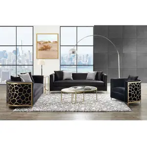 Fergal Metal Gold Base Chesterfield Sofa with 4 Pillows set of 1+2+3 for Living room hotel