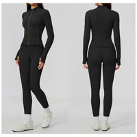 Ensemble 2 pièces haut de gamme pour femme, coupe ajustée, en Spandex/Nylon, brossé, anti-transpiration, respirant, réversible, uni, col montant, pour le yoga
