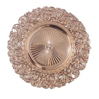 Assiettes rondes dorées en plastique de luxe, écologiques, de style européen vintage, à motifs floraux peints à la main, sans danger pour les aliments, durables