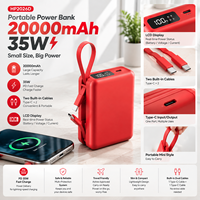 Power Bank Portabel 2026 Baru 20000mAh 35W PD Pengisian Cepat Kabel Tipe C Terintegrasi Layar LCD Pengisi Daya Baterai Eksternal Mini OEM