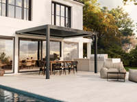 Pergola motorisée en aluminium à deux tons 4x6m avec éclairage LED intégré, fixation murale pour restaurant, hôtel, terrasse, patio