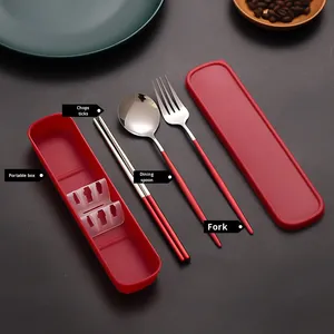 Nhật Bản-Phong Cách Ba-Mảnh Thép Không Gỉ Xách Tay Bộ Dao Kéo Bồ Đào Nha Phong Cách Sinh Viên Muỗng Nĩa Đũa Flatware Bộ - Product Image 3