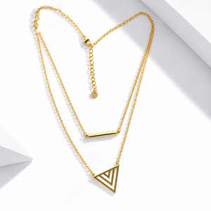 Collier double couche en or, acier inoxydable plaqué or 14 carats sous vide, pendentif barre triangulaire, chaîne - Product Image 1