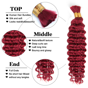 100g 99J Borgoña Cabello Humano Chino Ondulado Profundo a Granel, Paquetes de Cabello Rizado Teñido de Una Sola Tira para Trenzas Boho - Product Image 2