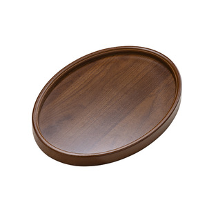 Wooden Round <b>Tray</b> For <b>Tea</b> Serving With Teapot And Cups Smooth Finish Comfortable To Hold - Product Image 3