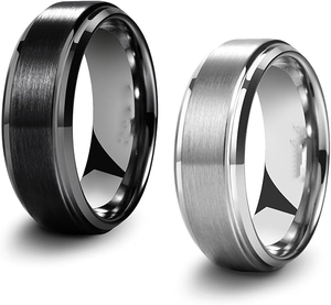 패션 쥬얼리 무료 조각 남자 실버 블랙 텅스텐 카바이드 링 남자 여자 웨딩 밴드 컴포트 핏 커플 링 - Product Image 1