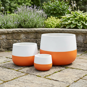 Modern Concrete Flower <b>Pots</b> Set of 3 Orange White Outdoor Planters <b>for</b> Garden Minimalist Design - Product Image 2