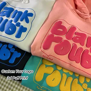 Berat kustom Logo 100% katun 3D Puff cetak Hoodie selimut French Terry kaus cetak Unisex Pullover pria Hoodie