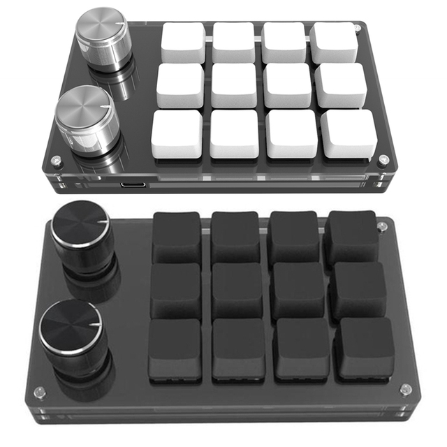 USB Wired Macro Custom Mini Mechanical Keyboard 12 Keys 2 Knob Programming DIY Multicolor Backlight Gaming Drawing Hot Swap