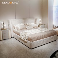 Lits en tissu italiens minimalistes et modernes pour chambre à coucher, meubles de villa, chambre principale, lits pour enfants