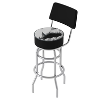 Tabouret de bar pivotant rétro en métal à haut siège rond en cuir/PVC avec tabouret de bar à cadre chromé à l'arrière