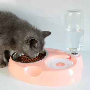Distributeur automatique de nourriture et d'eau pour animaux de compagnie, bols en acier inoxydable, amovibles, lavables au lave-vaisselle, anti-éclaboussures pour chats et chiens - Product Image 2