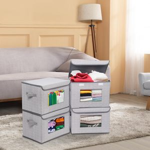Große faltbare Aufbewahrung boxen aus Stoff Zusammen klappbare und stapelbare Aufbewahrung behälter mit Deckel Schrank organisatoren für Bettwäsche - Product Image 3