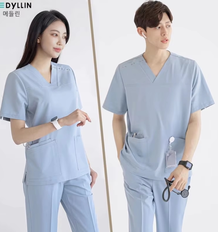 ชุดสูทแขนสั้นผ้ายืดสีฟ้าหมอกสำหรับผู้ชาย