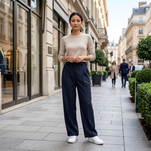 <span class=keywords><strong>Pantaloni</strong></span> da Ufficio a Gamba Dritta per Donna <span class=keywords><strong>in</strong></span> Misto Poliestere e <span class=keywords><strong>Viscosa</strong></span> ad Alta Elasticità, Tinta Unita <span class=keywords><strong>con</strong></span> <span class=keywords><strong>Vita</strong></span> Elastica, Stile Business Casual - Product Image 2