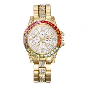Montre sport en quartz classique avec cadran à aiguilles plaqué or, arc-en-ciel, CZ, trois yeux, montre de couple - Product Image 6