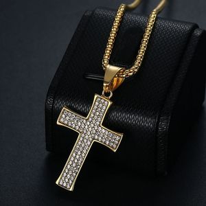 <b>Cross</b> Pendant Necklace Stainless Steel Rhinestone Pave Setting Unisex Gift Jewelry - Product Image 2