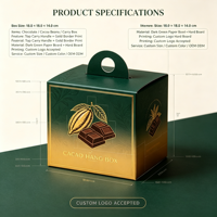 Boîte en papier pliante avec languette de suspension pour emballage de chocolat, personnalisée, en chocolat au cacao.