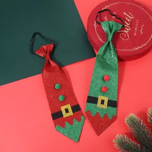 クリスマスファンシーデザイン赤と緑のサンタスタイルのステージパフォーマンスデコレーショングリッタークロスクリスマススパンコールネクタイ