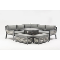 Ensemble de canapés d'extérieur compact gris en rotin pour terrasse et jardin, avec table de brasero relevable en aluminium – Prix abordable (Londres)