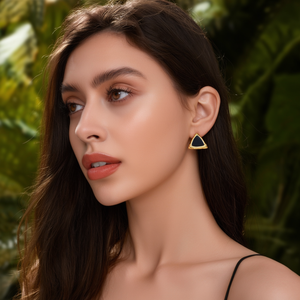 Fashion <b>Stud</b> <b>Earrings</b> 316L Stainless Steel PVD Gold Plating <b>Black</b> Triangular Design - Product Image 3