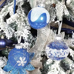 Factory 6CM 6 Pack Blue Shatterproof Unbreakable Plastic Christmas Hanging Ball Set Decorations For Tree Ornaments