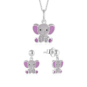 Conjunto de Collar y Aretes YILUN, Plata de Ley 925, Joyería de Esmalte con Diseño de Elefante para Mujeres y Niñas - Product Image 1