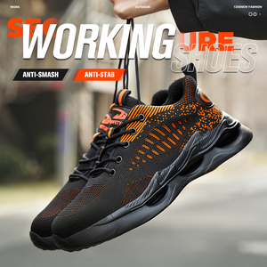 Chaussures de travail de sécurité pour hommes, respirantes, en tissu Fly-woven, anti-écrasement et anti-perforation, de qualité supérieure, style baskets sportives - Product Image 1