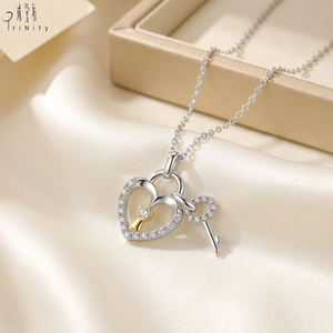 Popular Wholesale Elegant Heart Lock And Key Design Necklace Jewelry 18K <b>Solid</b> White <b>Gold</b> Natural Diamonds <b>Pendant</b> Necklace - Product Image 4
