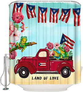 truk merah natal karpet Suppliers-Tirai Mandi Pantai Puerto Rico Merah Truk Tirai Kamar Mandi Katak Kuat, Tirai Mandi Kain Poliester untuk Kamar Mandi 12 Buah