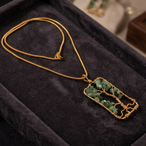 Rectangle Winding <b>Tree</b> Life 18k Gold Plated White Gold Sterling Silver Brass Handmade Pendant Necklace Jade Stones Chakra - Product Image 3