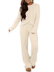 <span class=keywords><strong>2025</strong></span> מותאם אישית נשים הסוודר לנשימה לסרוג להגדיר מתאים רגיל מזדמנים שרוול ארוך ומקל סרוג סוודר ומכנסיים - Product Image 5