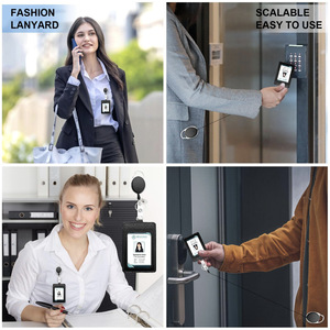 Porta credenciales Baiyou de cuero PU con funda transparente para tarjetas y cordón retráctil para identificación laboral y tarjetas de identificación. - Product Image 3