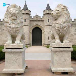 屋外入口用 手作りのヨーロッパデザイン 白大理石 大型座獅子像 庭園や寺院用 - Product Image 3