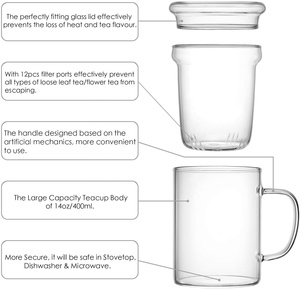 Bûcher clair bureau thé infuseur panier couvercle résistant à la chaleur tasse en verre pour le brassage feuilles mobiles fleur thé pour verres - Product Image 3