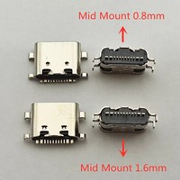 Connecteur USB USB-3.1 Type C Horizontal Mid Mount 16P Femelle 1.6mm à travers la carte 0.8mm pour adaptateur de chargeur DIY Type C