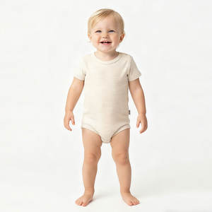 Organic Cotton Light Brown Solid Color Short Sleeve Plain <strong>Blank</strong> Design Kids <strong>Rompers</strong> Newborn Unisex <strong>Baby</strong> Bodysuit - Product Image 1