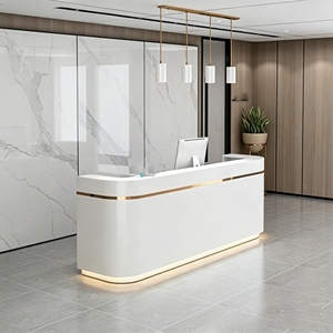 CR113 Marble Print Industrial Style Reception Desk Metal Extension Commercial Front Counter for Tech Startup Hotel Resort Lobby - Product Image 5