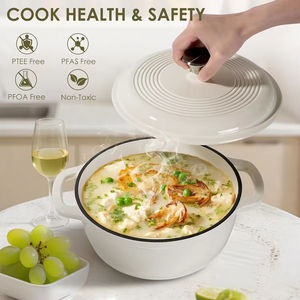 Olla de Hierro Fundido Esmaltado con Tapa, Utensilio de Cocina Resistente para Estofar y Asar, Apta para Horno hasta 500 Grados ° Crema Blanca F - Product Image 3