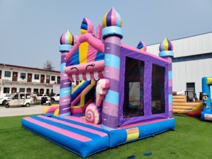 <span class=keywords><strong>Château</strong></span> gonflable combiné avec toboggan Unicorn Candyland, couleur macaron, crème glacée, PVC, pour enfants, location pour fêtes en plein air - Product Image 2