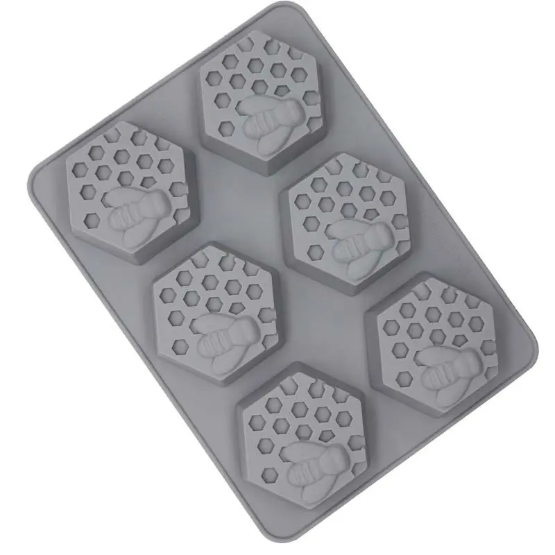 Vente chaude silicone 6 abeille diamant nid d'abeille savon à la main savon moule hexagone nid d'abeille bricolage moule de cuisson