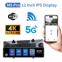 Caméra de tableau de bord miroir 4K WiFi 2 canaux ADAS 12 pouces avec 2 caméras, boîte noire de voiture, moniteur de stationnement, écran tactile, garantie 1 an